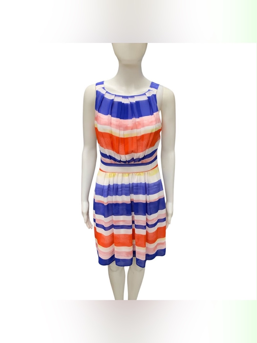 Cleo Striped Sleeveless Fit & Flare Dress in Blue, Pink and Orange Size XS
